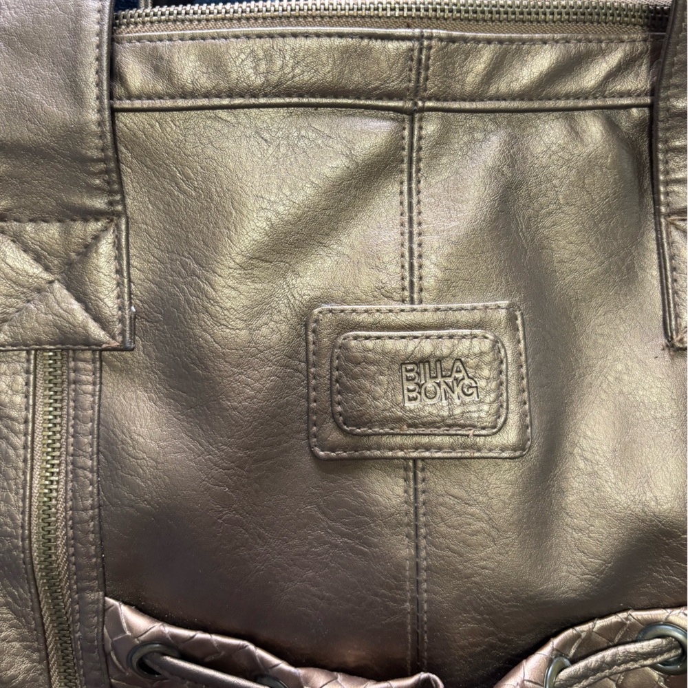 Y2k Billabong gold\bronze leather duffle bag purse w/anchor patterned interior - Picture 6 of 8